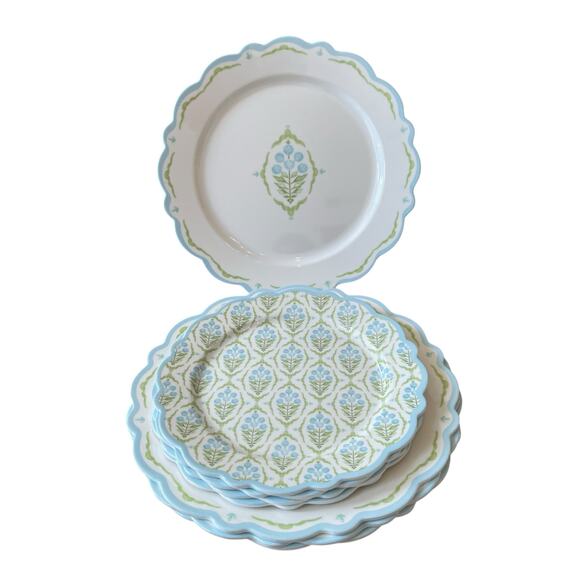 Lillian August French Farmhouse Floral Melamine Dinner Set of 8 Blue Green New - Picture 15 of 15